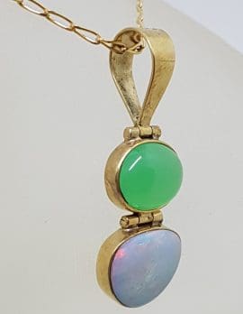 9ct Gold Opal and Australian Jade / Chrysoprase Pendant on 9ct Chain