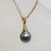 9ct Yellow Gold Black / Blue / Green Pearl Drop Pendant on Gold Chain