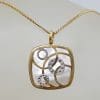 9ct Yellow Gold Mother of Pearl Square with Circles Pendant on Gold Chain