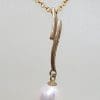 9ct Yellow Gold Pearl Long Drop Pendant on Gold Chain