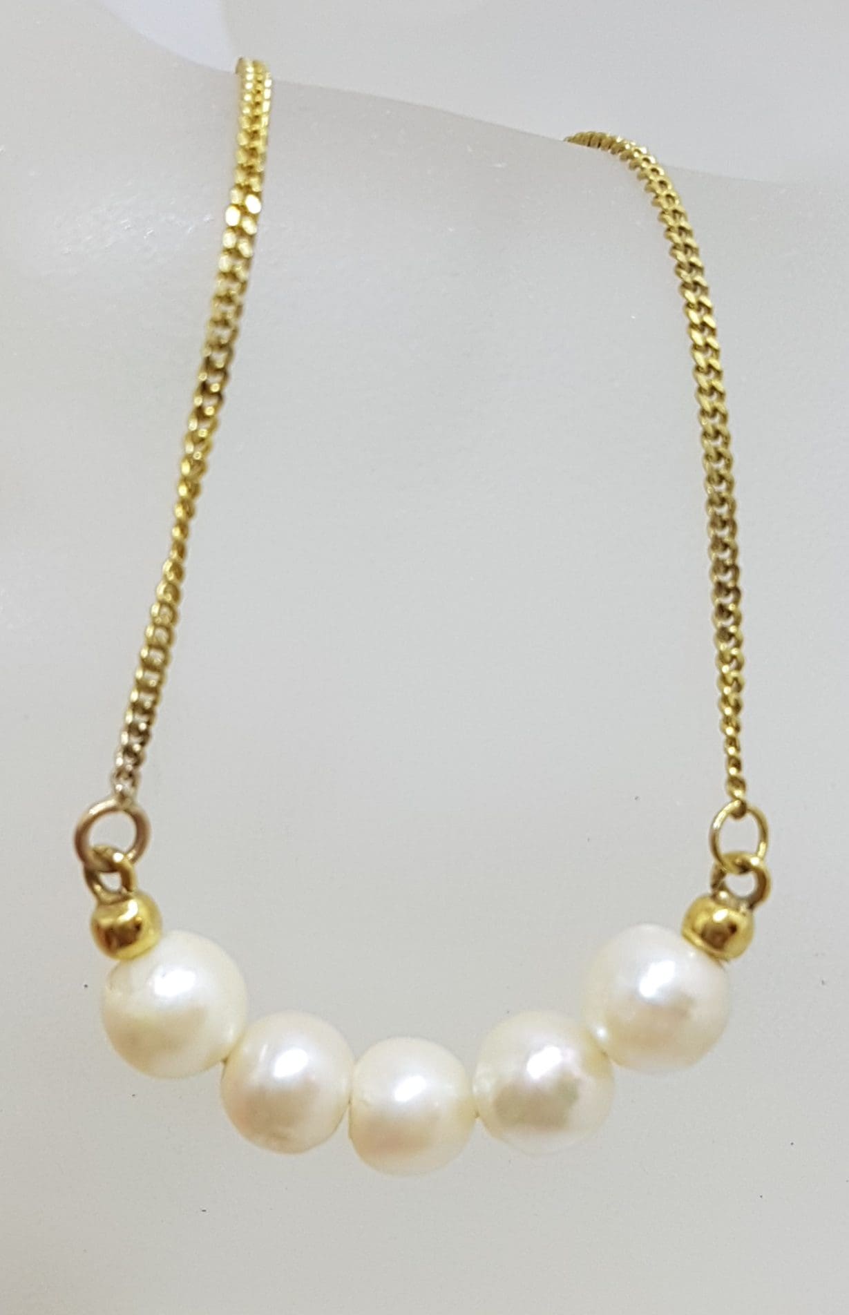 9ct Yellow Gold 5 Pearl Collier / Necklace / Chain