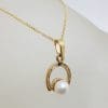 9ct Yellow Gold Pearl Horseshoe Pendant on Gold Chain