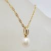 7899ct Yellow Gold Pearl & Channel Set Diamond Pendant on Gold Chain