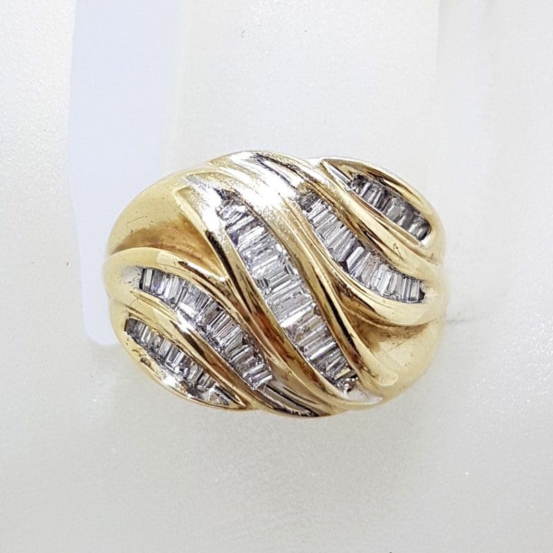 9ct Yellow Gold Wide Channel Set Diamond Cluster Unusual Shape Ring - Vintage