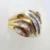 9ct Yellow Gold Wide Channel Set Diamond Cluster Unusual Shape Ring - Vintage