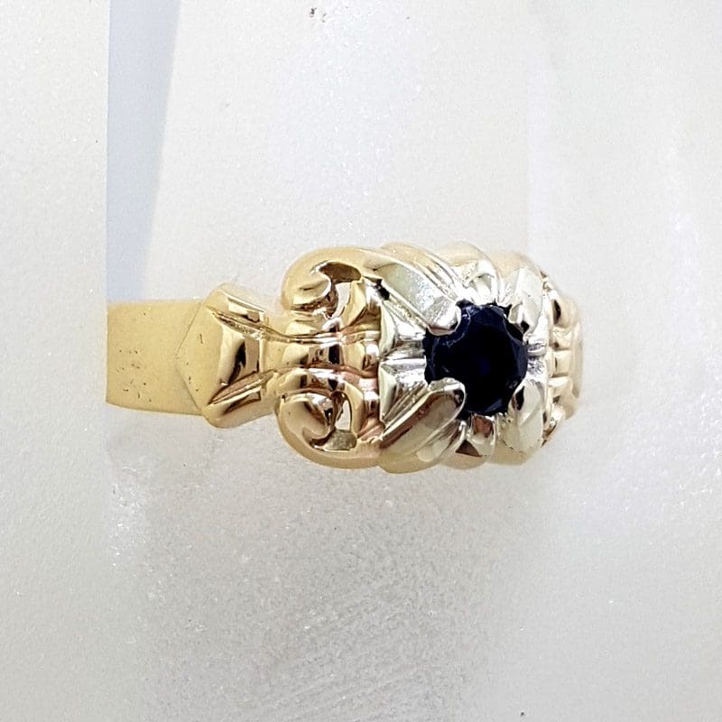 20201027_205310s 18ct Yellow Gold Natural Sapphire in Ornate Setting Ring - Antique / Vintage