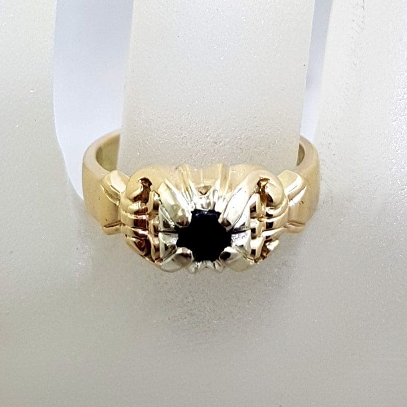 20201027_205326s 18ct Yellow Gold Natural Sapphire in Ornate Setting Ring - Antique / Vintage