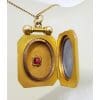 9ct Rose Gold with Garnet Rectangular Locket Pendant on Gold Chain - Antique / Vintage