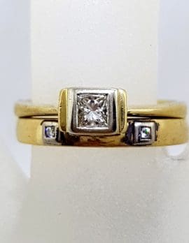 18ct Yellow Gold Princess Cut Diamond Engagement with Matching Wedding Ring Set
