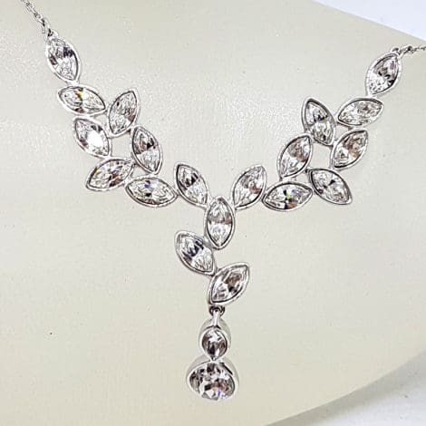 Swarovski Crystal Plated Ornate Drop Collier Necklace