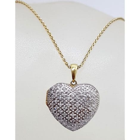 9ct Yellow Gold Diamond Heart Locket Pendant on Gold Chain
