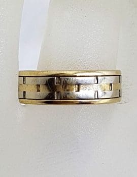 18ct Yellow Gold & White Gold - Two Tone - Patterned Wedding Band Ring - Vintage