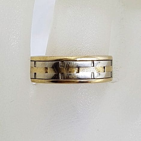 18ct Yellow Gold & White Gold - Two Tone - Patterned Wedding Band Ring - Vintage