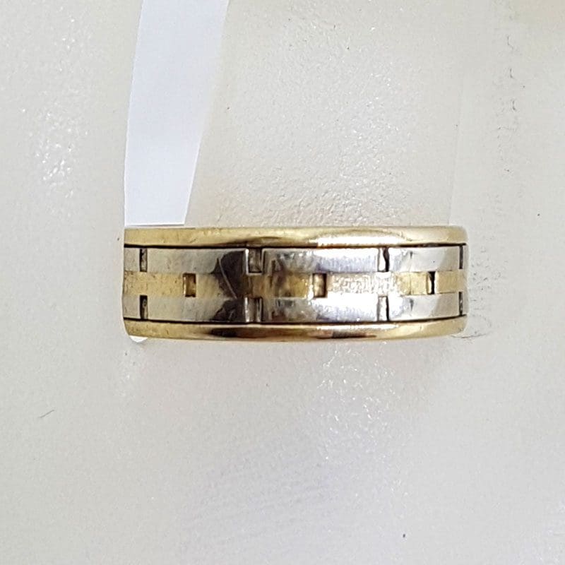 18ct Yellow Gold & White Gold - Two Tone - Patterned Wedding Band Ring - Vintage