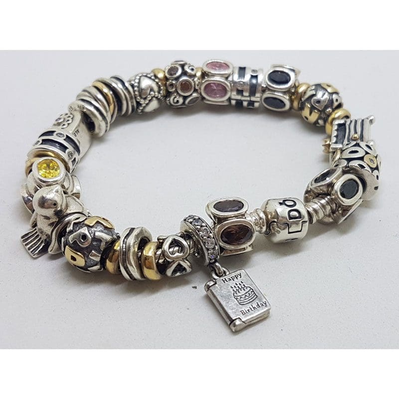 Sterling Silver with Gold Pandora Charm Bracelet with Charms