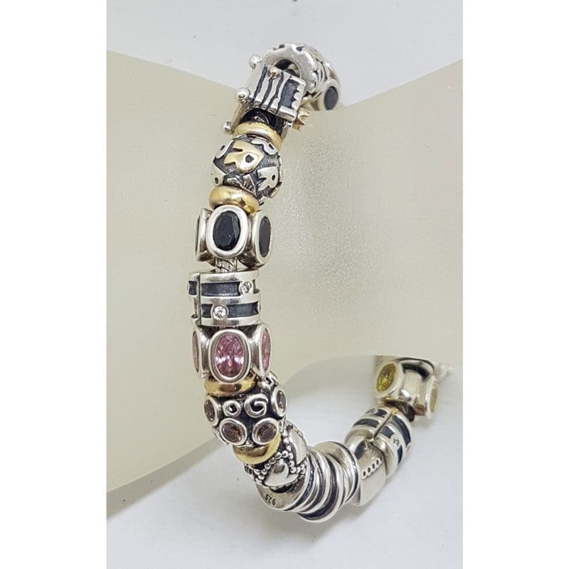 Sterling Silver with Gold Pandora Charm Bracelet with Charms