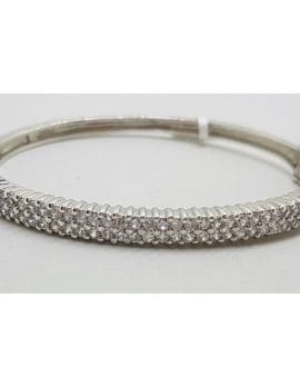 Sterling Silver Cubic Zirconia Hinged Bangle