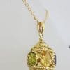 9ct Yellow Gold Ornate Filigree Stunning “Lantern” Pendant on Gold Chain with Amethyst, Peridot, Citrine, Sapphire and Smokey Quartz