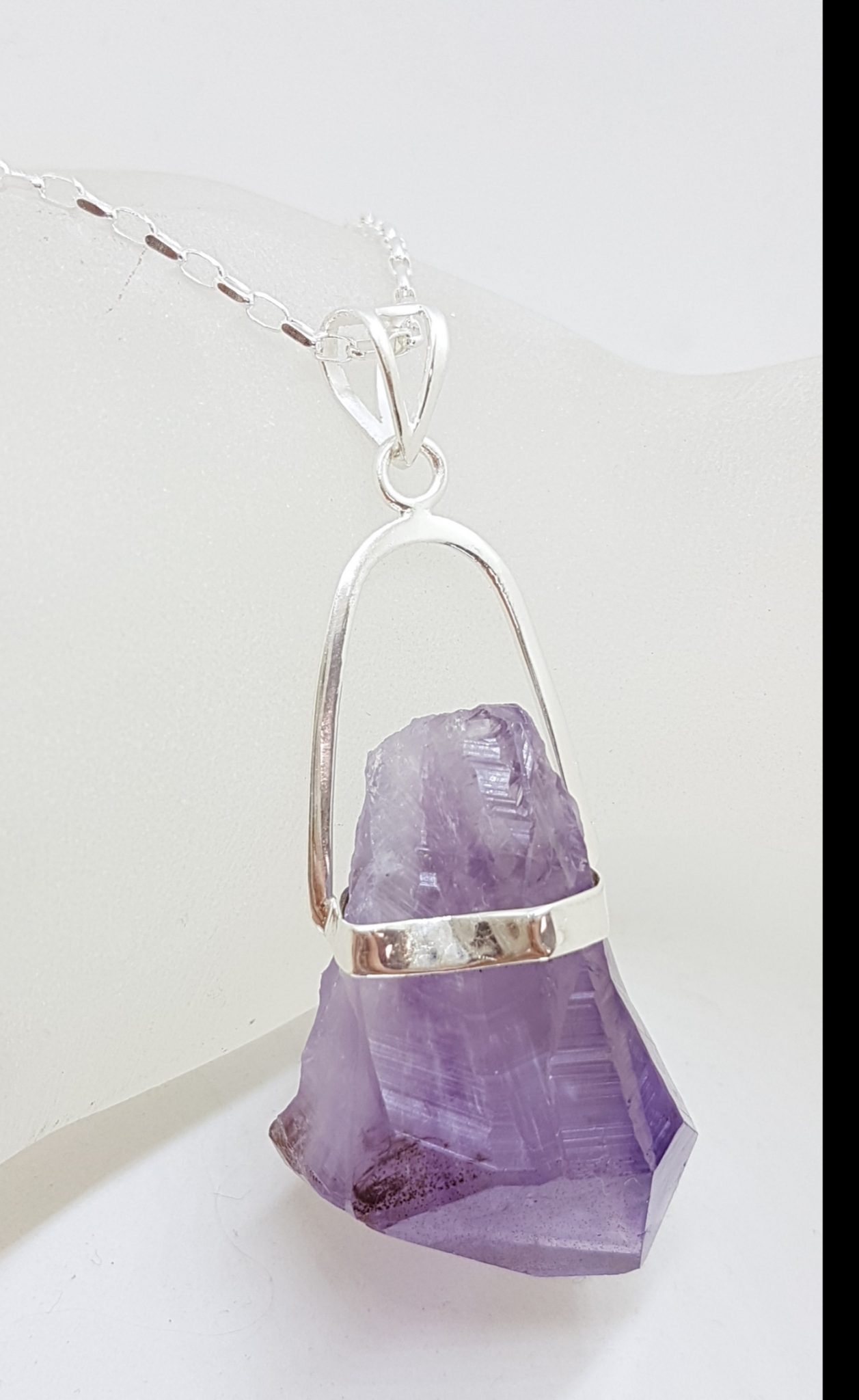20201201_203932 Sterling Silver Very Large Natural Free Form Amethyst Crystal Pendant on Silver Chain