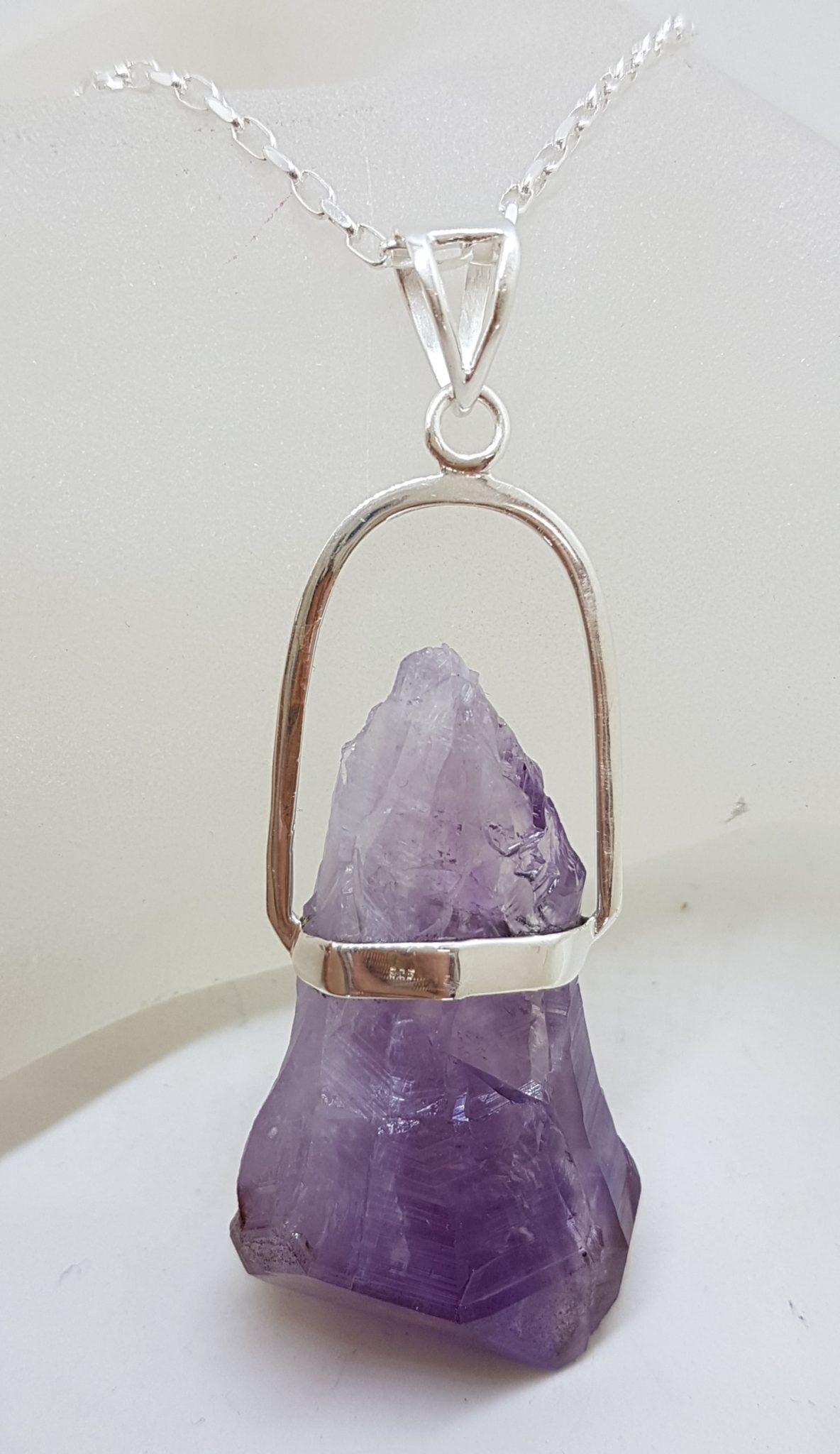 20201201_204049 Sterling Silver Very Large Natural Free Form Amethyst Crystal Pendant on Silver Chain