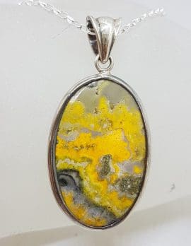 Sterling Silver Large Oval Bumble Bee Jasper Quartz Pendant on Silver Chain
