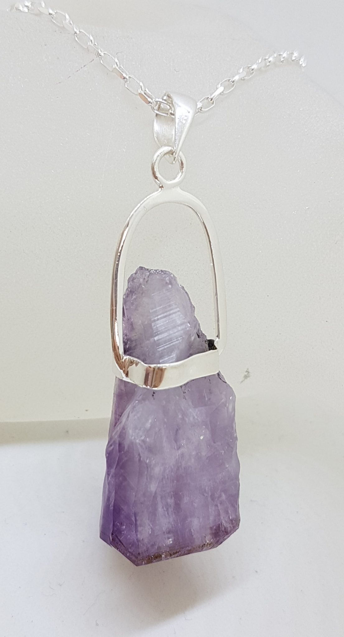 20201201_205043 Sterling Silver Very Large Natural Free Form Amethyst Crystal Pendant on Silver Chain