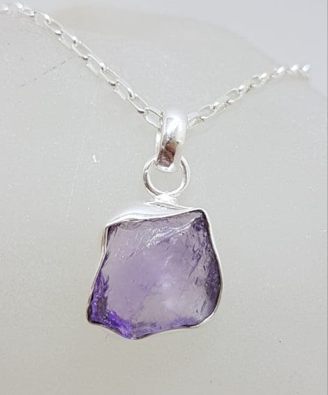 Sterling Silver Natural Free Form Amethyst Pendant on Silver Chain