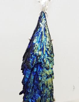 Sterling Silver Black Titanium Kyanite Pendant on Silver Chain - Blue, Green & Yellow - Claw Set