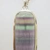 Sterling Silver Large Oval Fluorite Pendant on Silver Chain