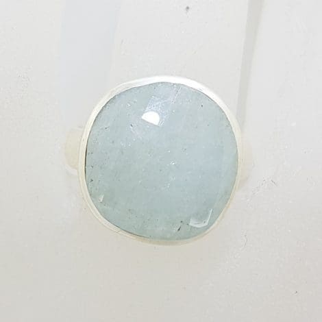 Sterling Silver Large Round Aquamarine Ring