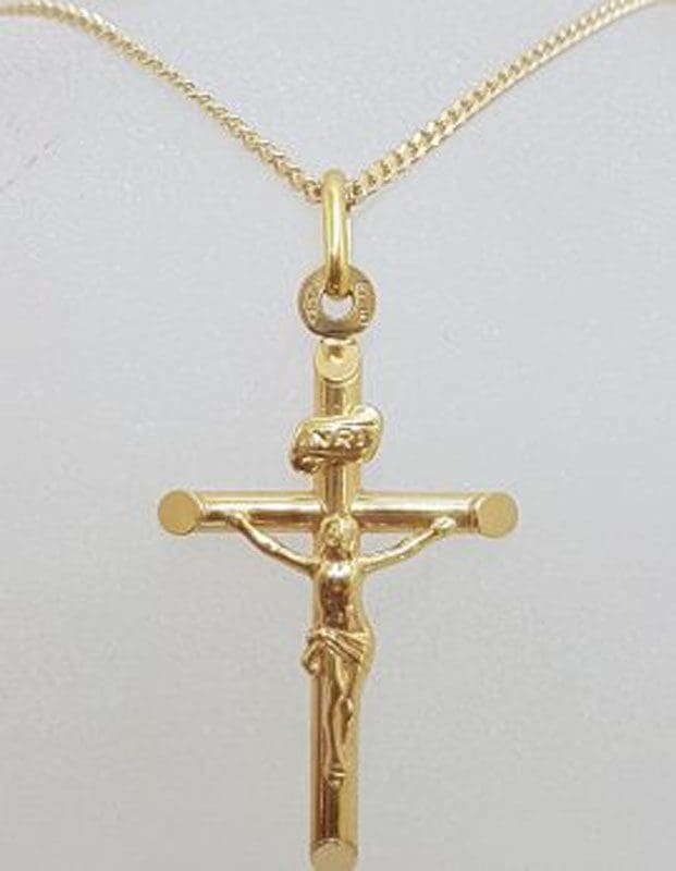 9ct Yellow Gold Crucifix / Cross Pendant on Gold Chain