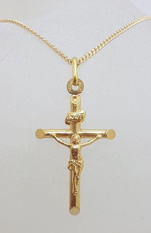 9ct Yellow Gold Crucifix / Cross Pendant on Gold Chain