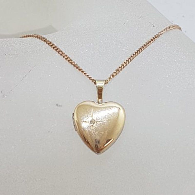 9ct Yellow Gold and Sterling Silver Heart Shaped Diamond Locket Pendant on Gold Chain