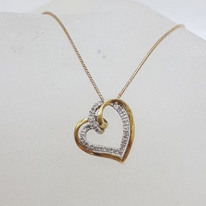 9ct Yellow Gold with Diamond Heart Pendant on Gold Chain