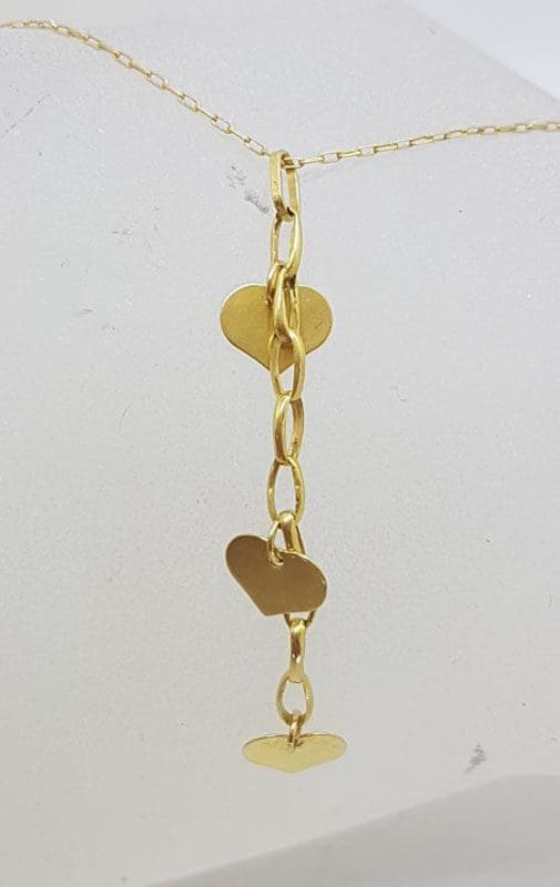 9ct Yellow Gold Long Line with Heart Drops Pendant on Gold Chain