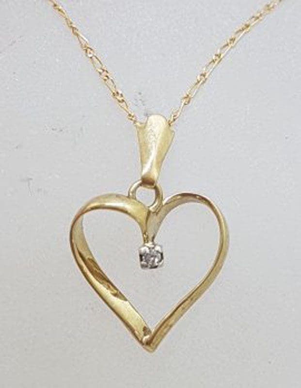 9ct Yellow Gold with Diamond Heart Pendant on Gold Chain