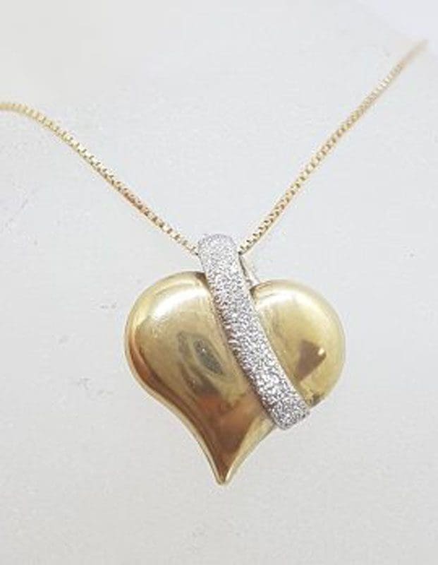 9ct Yellow Gold and White Gold Heart Pendant on Gold Chain