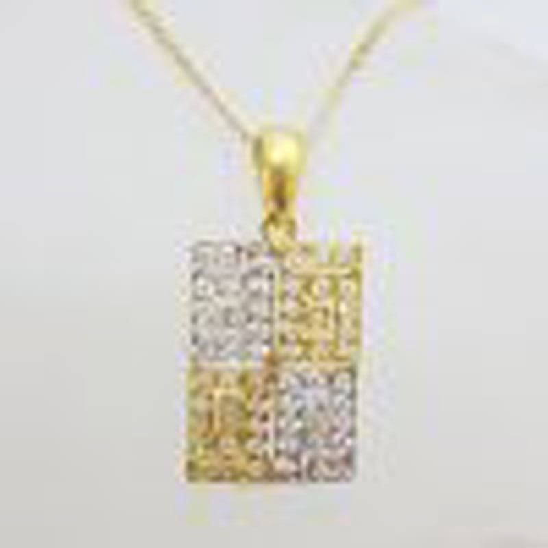 9ct Yellow Gold and White Gold Cubic Zirconia Rectangular Pink Ball Pendant on Gold Chain