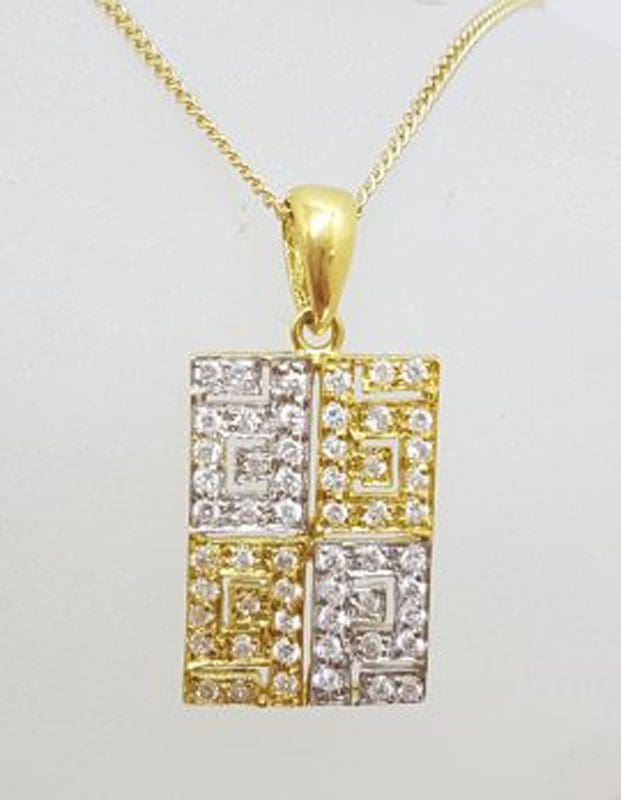 9ct Yellow Gold and White Gold Cubic Zirconia Rectangular Pink Ball Pendant on Gold Chain