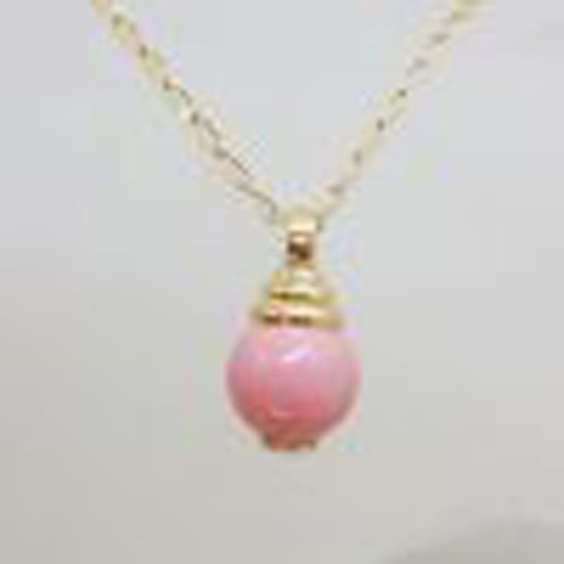 9ct Yellow Gold Pink Ball Pendant on Gold Chain