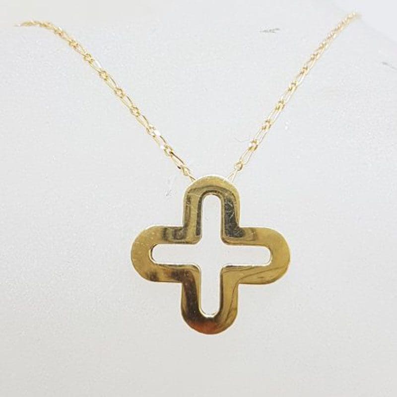 9ct Yellow Gold Open Style Cross / Crucifix Pendant on Gold Chain