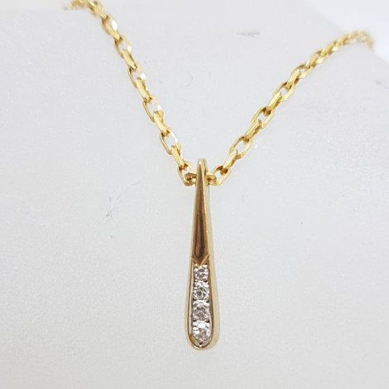 9ct Yellow Gold with Diamond Line Pendant on Gold Chain