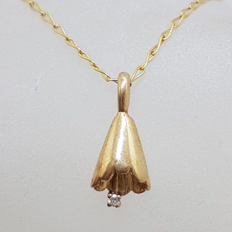 9ct Yellow Gold with Diamond Bell Pendant on Gold Chain