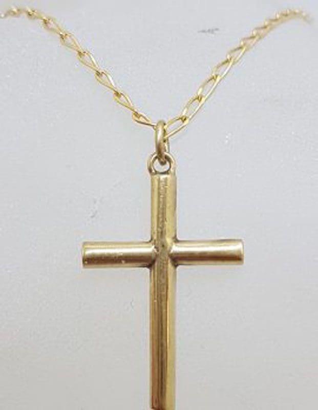 9ct Yellow Gold Plain Cross / Crucifix Pendant on Gold Chain