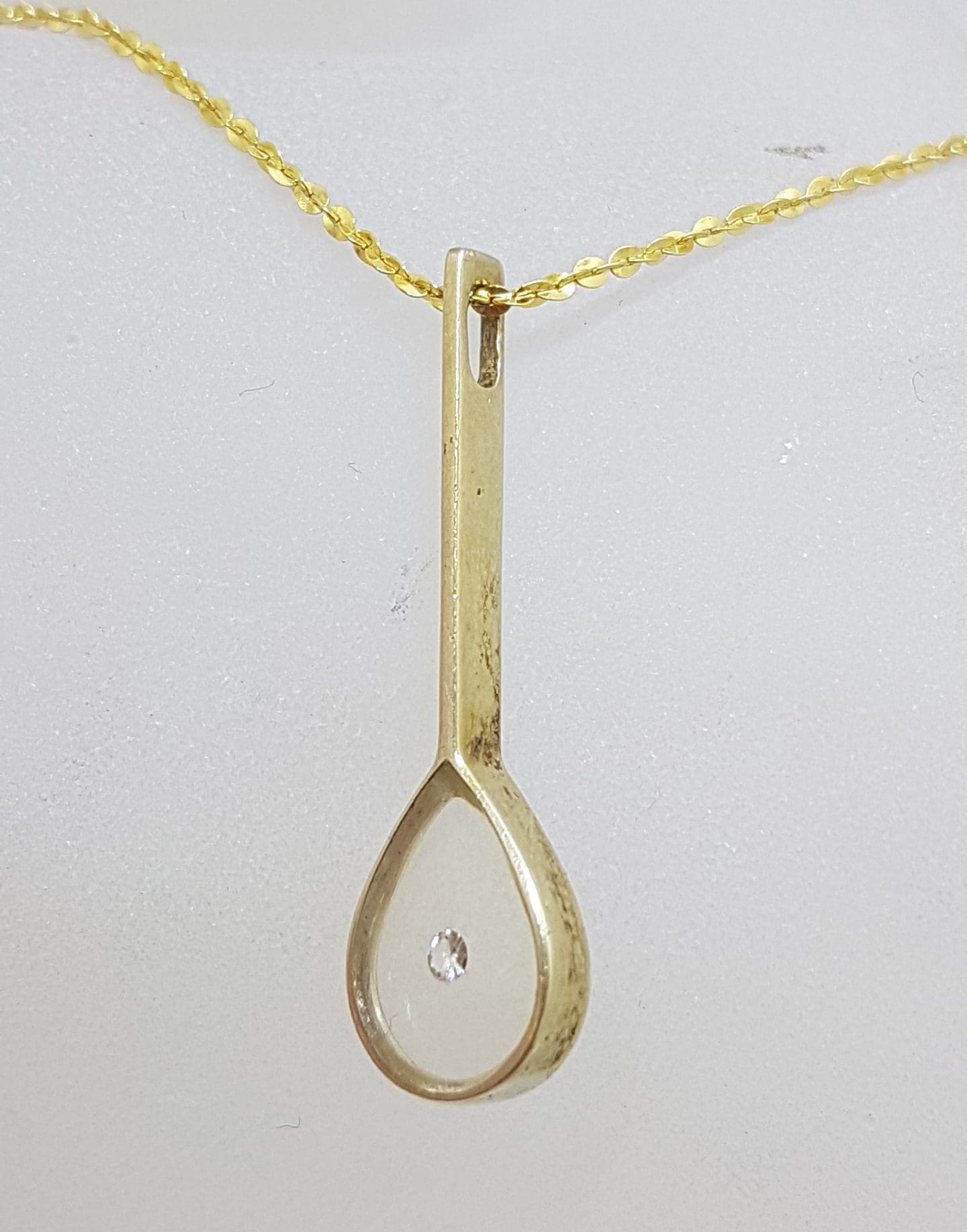 9ct Yellow Gold Diamond Tennis Racket Pendant on Gold Chain