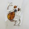 Sterling Silver Natural Baltic Amber Frog Ring