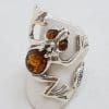 Sterling Silver Natural Baltic Amber Frog Ring