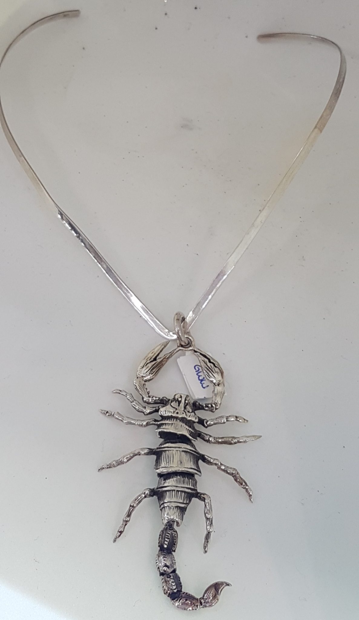 Sterling Silver Large Jointed Scorpio Pendant on Sterling Silver Choker Chain