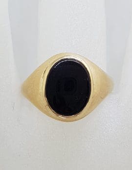 9ct Yellow Gold Oval Onyx Gents Ring - Antique / Vintage