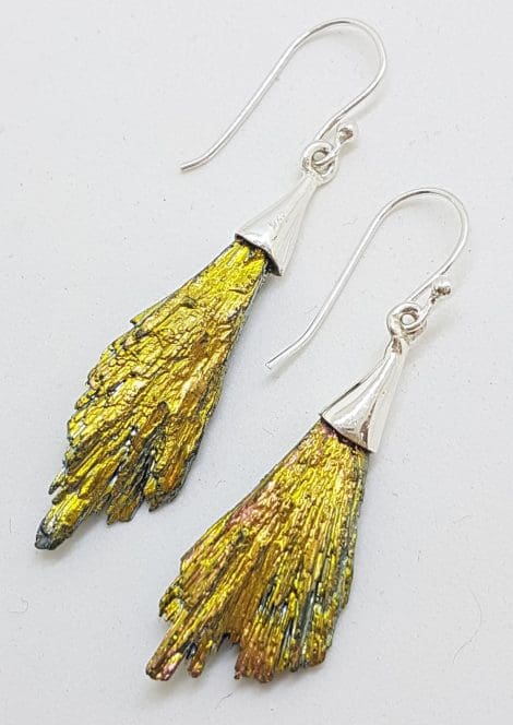 Sterling Silver Black Titanium Kyanite Long Drop Earrings - Vibrant Yellow